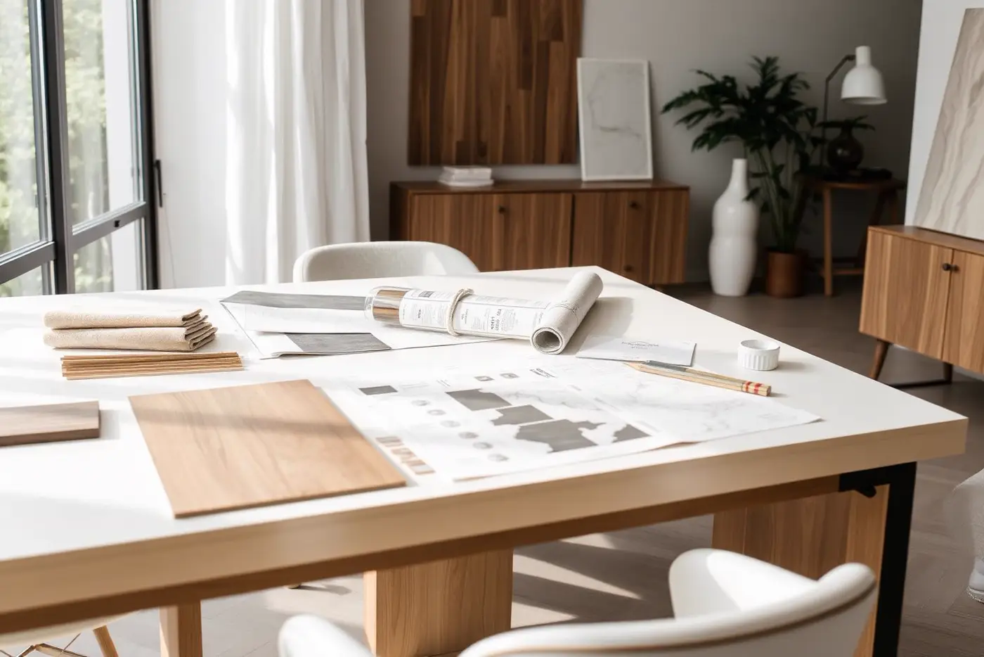 Sample Image — consultation table with material samples and drawings